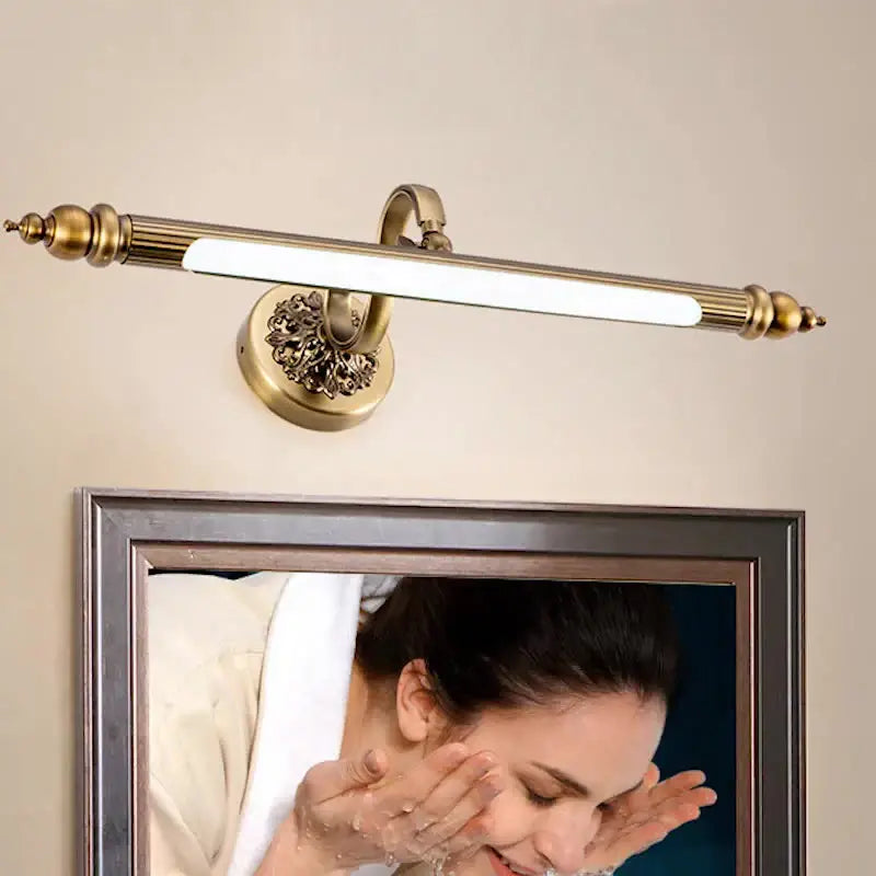Antique golden decorbites bronze mirror lamp led 8w 51cm with ornate brass finish and sleek elongated led bar for bedroom wall