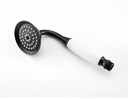 Black matte finish handheld shower head with white grip and threaded end by DecorBites™ shower head holder