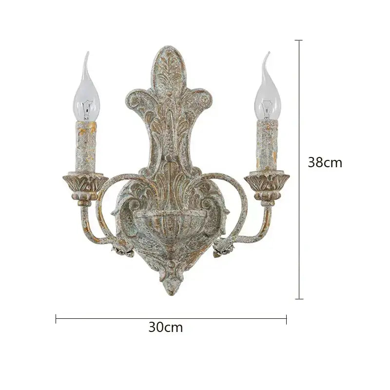 Decorbites antique iron double headed wall lamp with silver and gold leaf ornate floral detailing for retro interiors