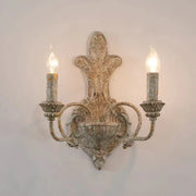 DecorBites antique iron double wall lamp with ornate distressed finish and candle-shaped bulbs for bedroom and corridor lighting