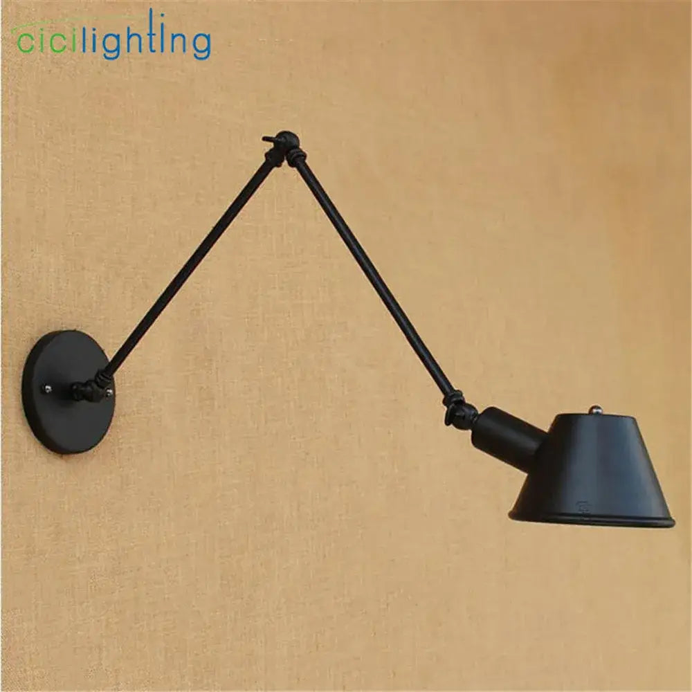 Black matte finish DecorBites antique metal shade wall lights with adjustable double swing arms for home office study