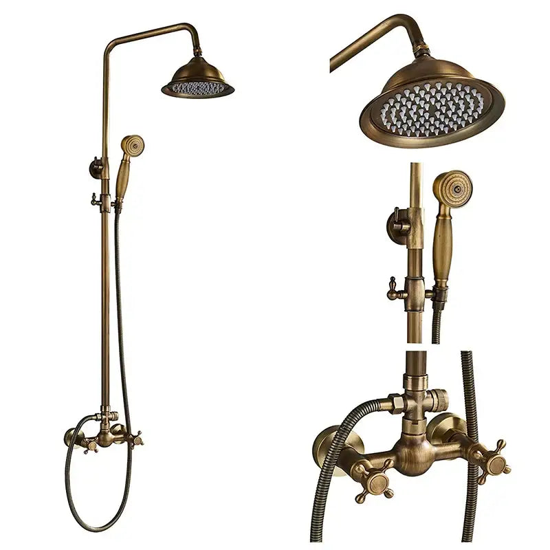 Decorbites antique brass shower mixer tap set with 8 inch rainfall shower head and handheld spray nozzle