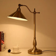 DecorBites antique-style bronze conical table lamp with rotary joint metal bedside night light in brass finish