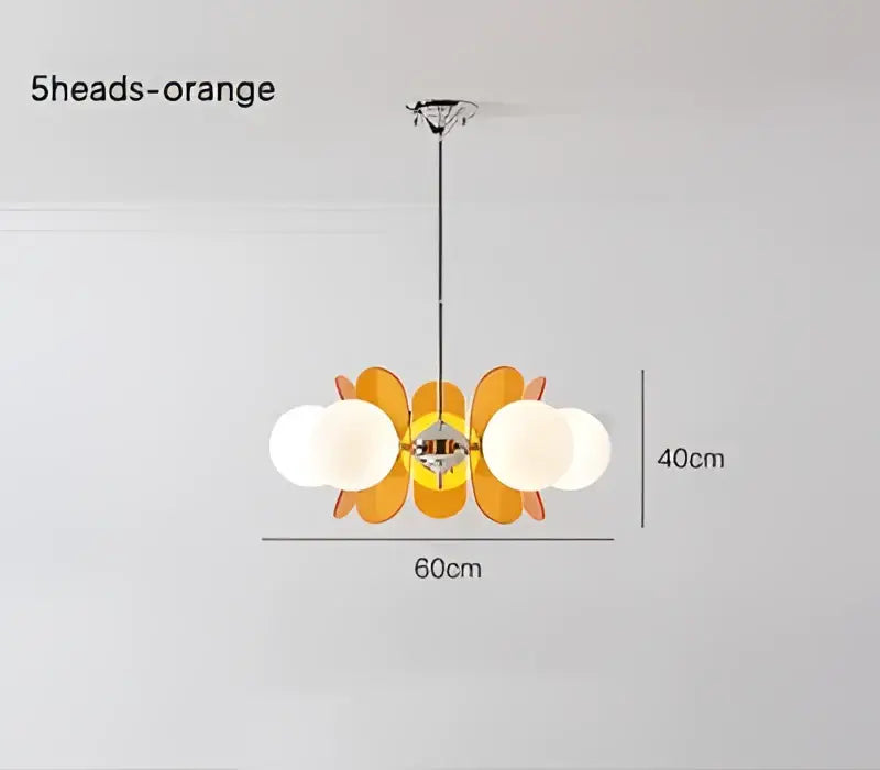 Decorbites antique style chandelier with orange and yellow glass and three white spherical bulbs for living spaces