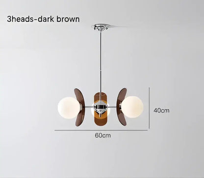 Dark brown wooden decorbites antique style chandelier with frosted glass globes and chrome accents for living spaces
