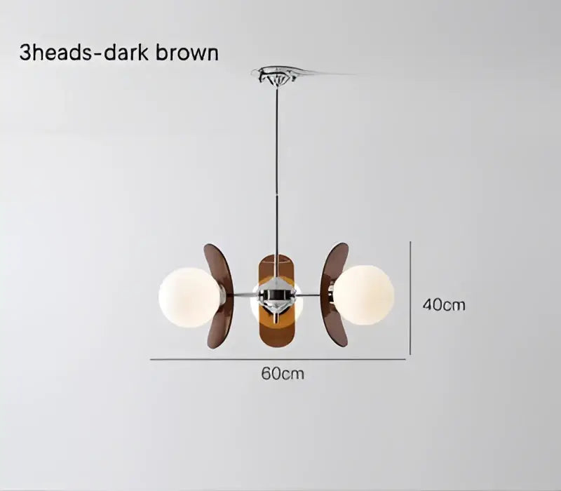 Dark brown wooden decorbites antique style chandelier with frosted glass globes and chrome accents for living spaces