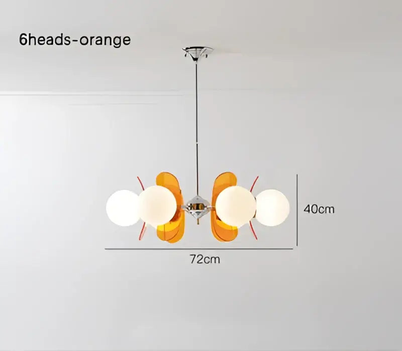 Decorbites antique style chandelier with orange and white spherical pendant lights and six glowing bulbs for living rooms