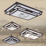 Rectangular solid wood decorbites antique style ceiling light with dark brown frame and white panels for living room