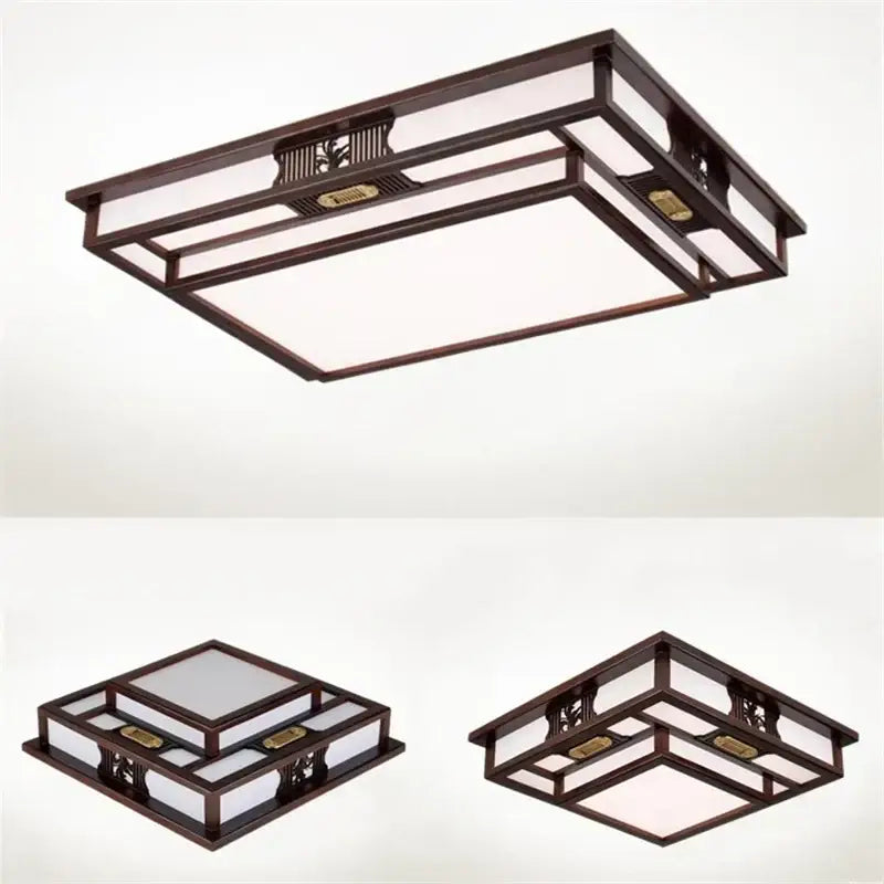 DecorBites antique style solid wood ceiling light with dark bronze frame and frosted glass for living room and bedroom