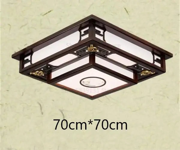 DecorBites antique style solid wood ceiling light with dark wood frame frosted glass and gold-toned hardware for living room