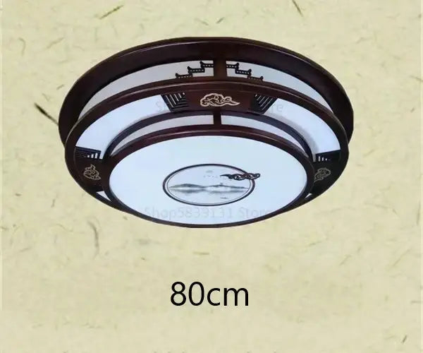 Decorbites antique style solid wood ceiling light with dark frame white frosted glass and traditional chinese motifs for living room