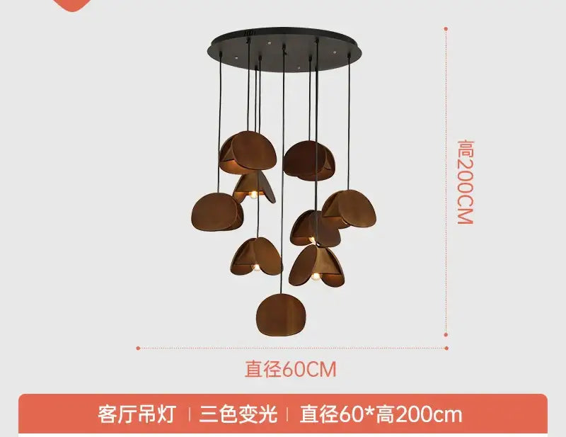 Modern bronze-toned decorbites antique style solid wood pendant light with circular black mount and disc-shaped shades