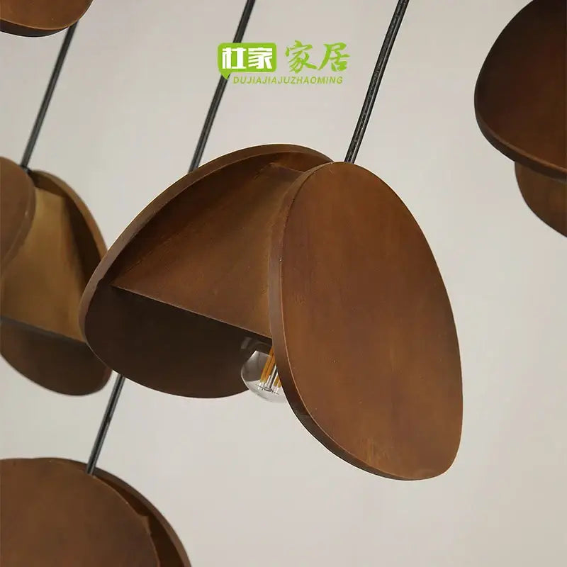Brown wooden pendant light with modern sculptural design decorbites antique style solid wood for high-end living room lighting
