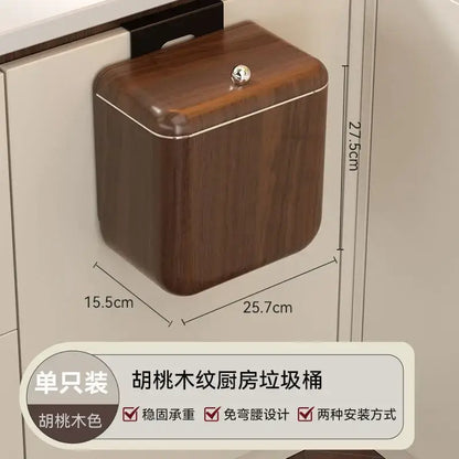 Decorbites antique style wood grain hanging kitchen trash can with lid in walnut finish and silver knob
