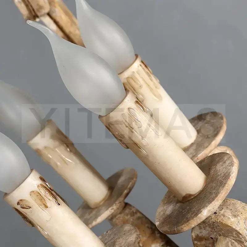 Rustic decorbites antique wood chandelier with frosted glass bulbs and hand-painted wooden bases for bedroom and dining room