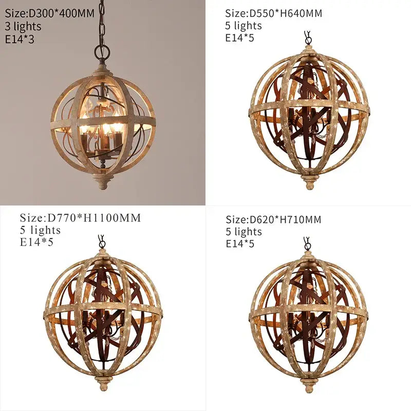 Antique-finished metal globe pendant lights with intricate spherical frames and multiple internal fixtures for decorbites antique wood globe chandelier