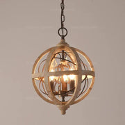 Decorbites antique wood globe chandelier with intricate metal frame and warm bulbs for bedroom and dining room lighting