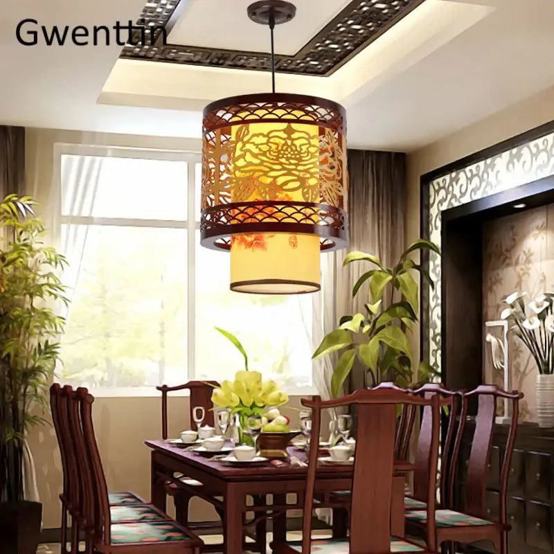 Decorbites antique wood pendant lights warm-toned cylindrical wooden lattice pendant lights for dining room lighting
