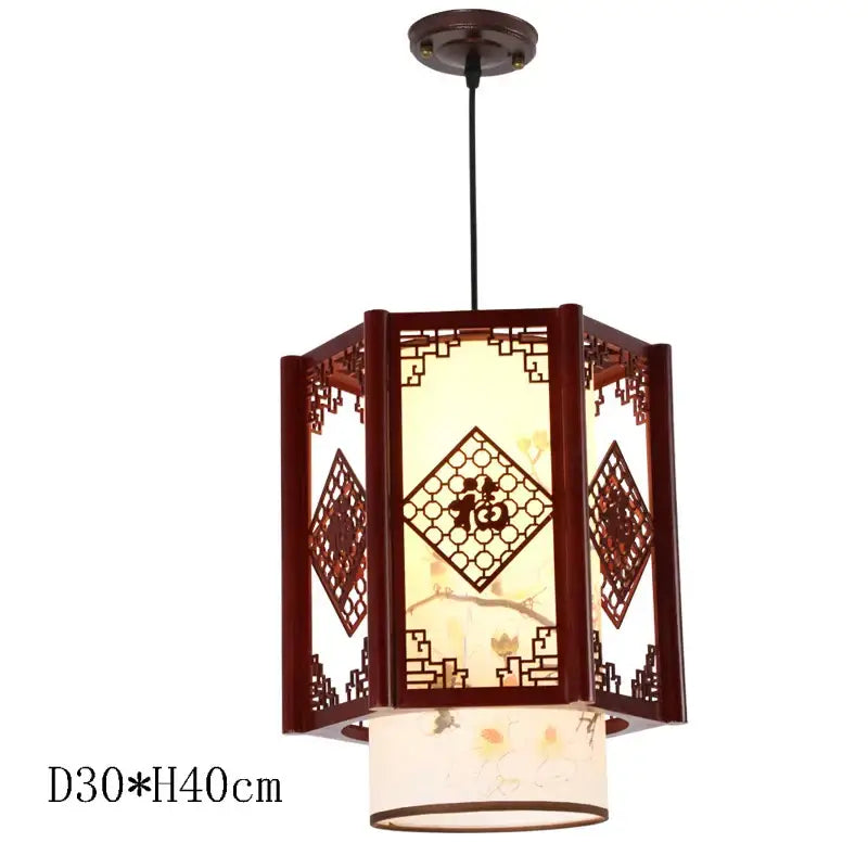 Decorbites antique wood pendant lights with dark reddish-brown frame and floral paper panel for living room decor