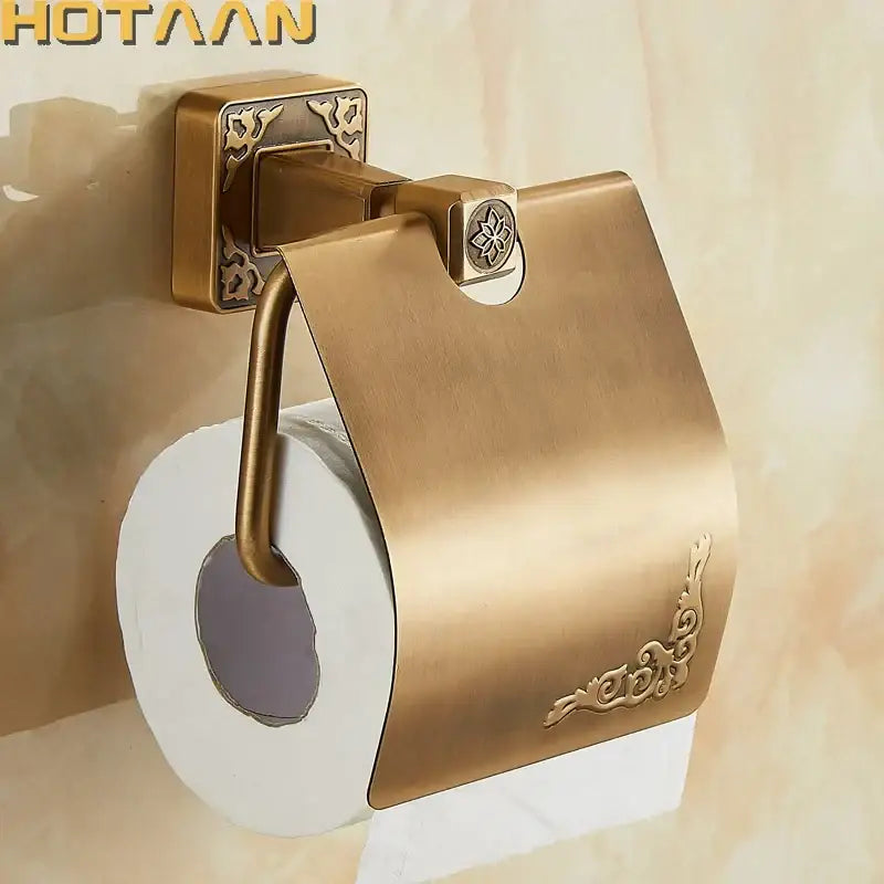 Antique brass toilet paper holder by decorbites with ornate floral embossing and brushed metallic finish for bathrooms