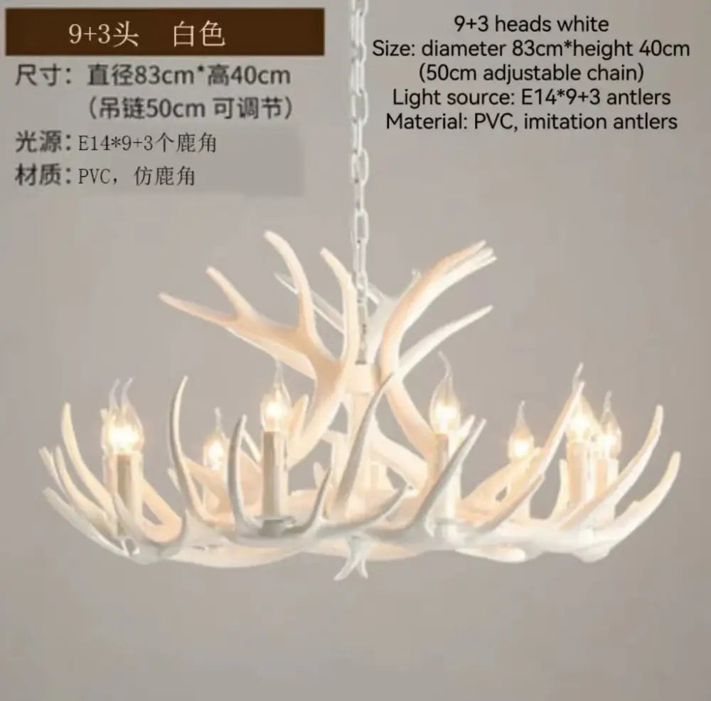 White pvc decorbites antler branch ceiling chandelier with 9 plus 3 light heads in a retro industrial indoor design