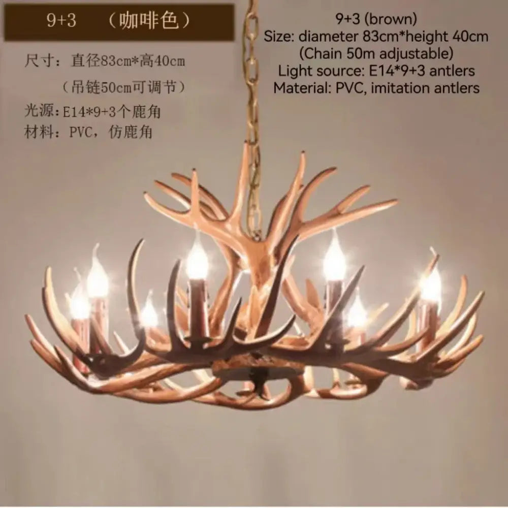 Brown pvc decorbites antler branch ceiling chandelier with nine e14 bulbs and imitation antlers for indoor lighting