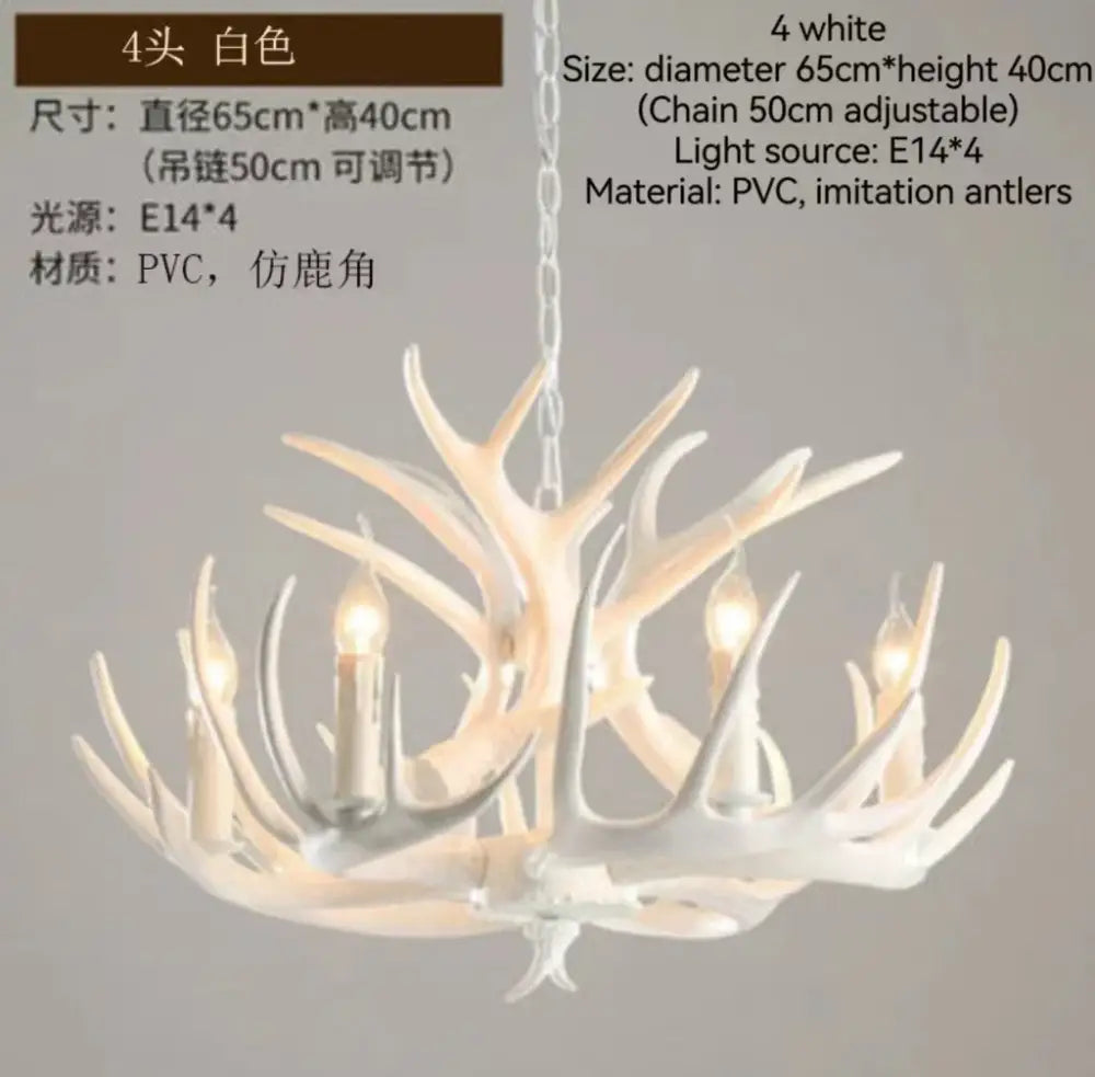 White pvc DecorBites antler branch ceiling chandelier with imitation antlers and four E14 light sockets for indoor use