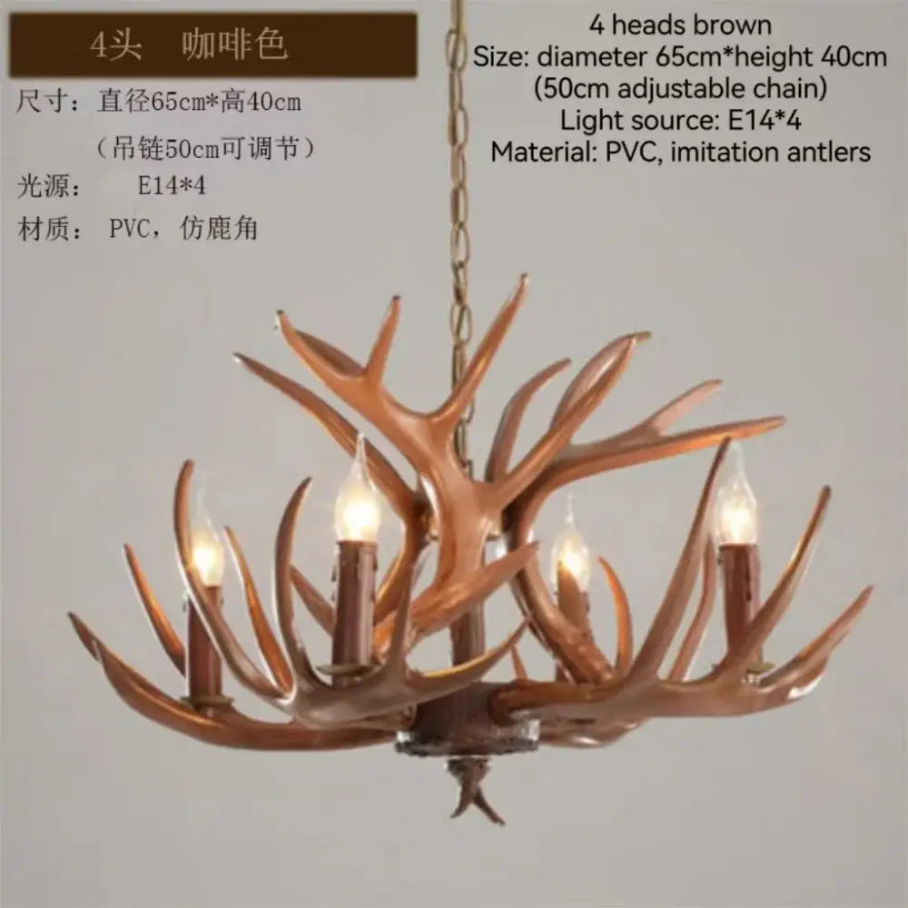 Brown pvc decorbites antler branch ceiling chandelier with imitation antlers and four e14 light sockets for indoor use