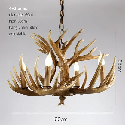 DecorBites antler chandelier with rustic bronze finish and resin horns featuring four candle-style bulbs for indoor decor