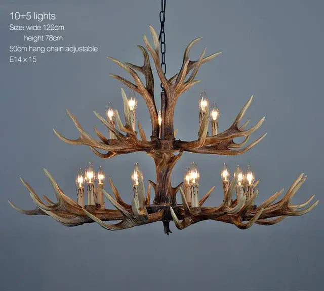 Decorbites antler chandelier with multi-tiered resin deer horn design, 10+ lights, and adjustable chain for rustic decor