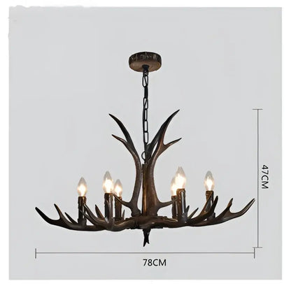 Decorbites antler chandelier with six lit bulbs crafted from dark bronze resin for modern rustic living room lighting