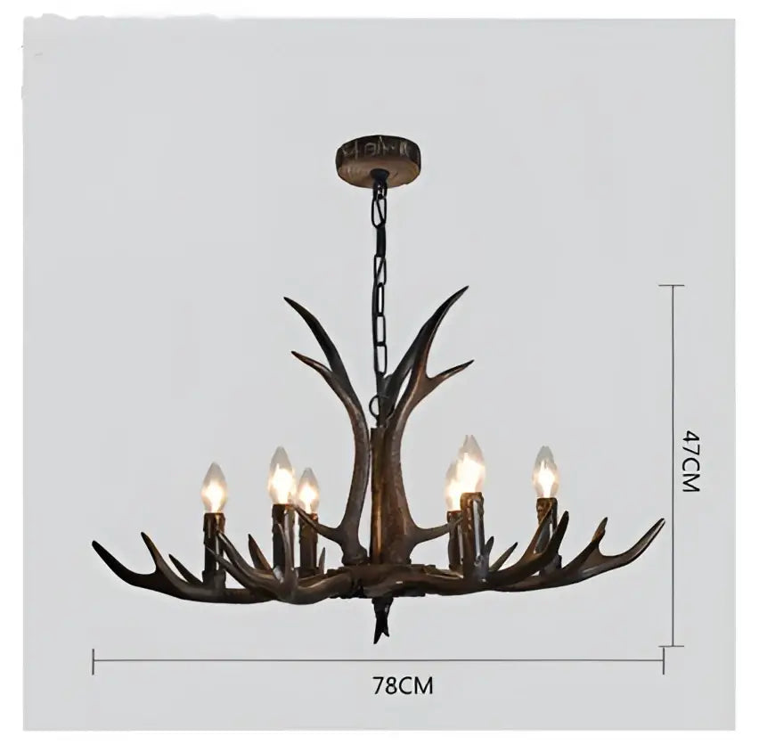 Decorbites antler chandelier with six lit bulbs crafted from dark bronze resin for modern rustic living room lighting