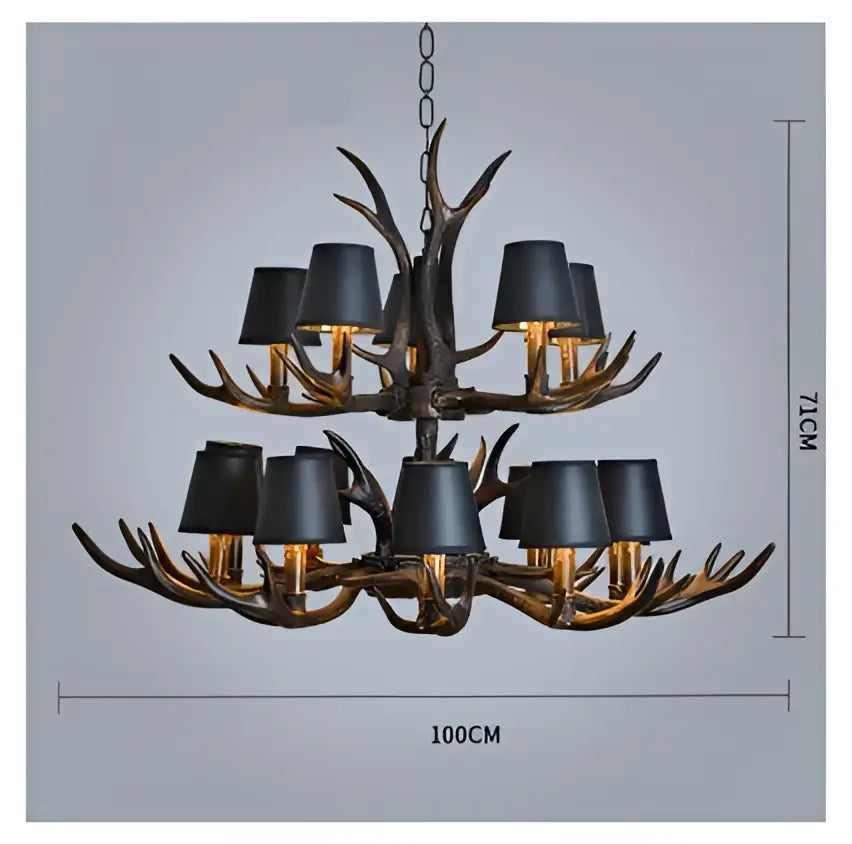 Decorbites antler chandelier with black lampshades and bronze resin pendant lamp for modern rustic living room lighting