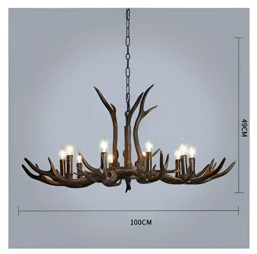 Decorbites antler chandelier with rustic bronze finish and resin candle-style bulbs for modern rustic living rooms