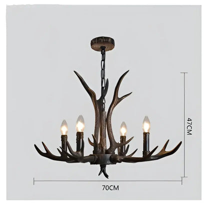 Decorbites antler chandelier with five lit bulbs crafted from dark bronze metal for modern rustic living room lighting