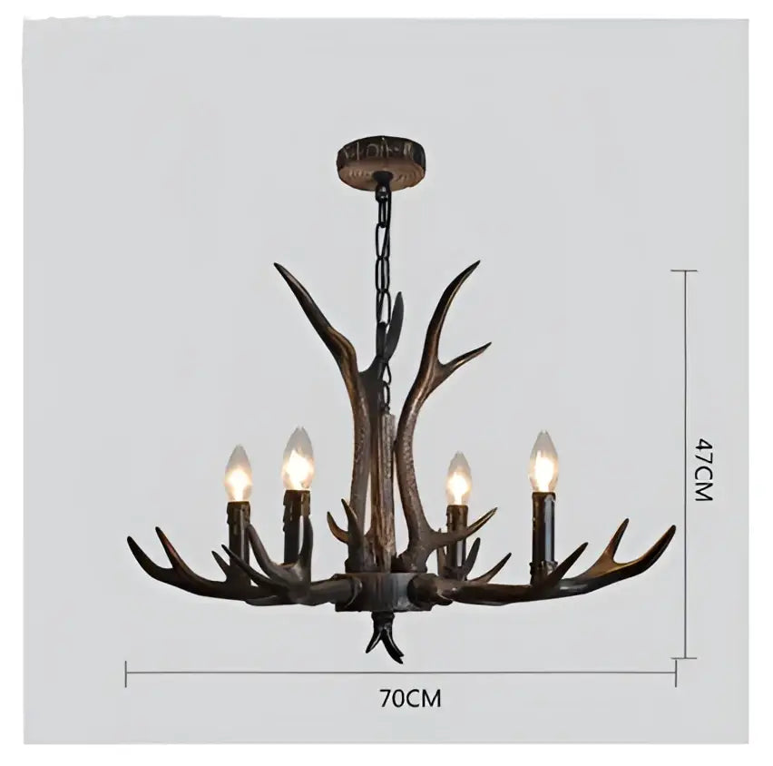 Decorbites antler chandelier with five lit bulbs crafted from dark bronze metal for modern rustic living room lighting