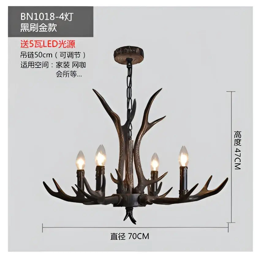 Decorbites antler chandelier with dark bronze finish resin antler design and five led lights for rustic cafe decor