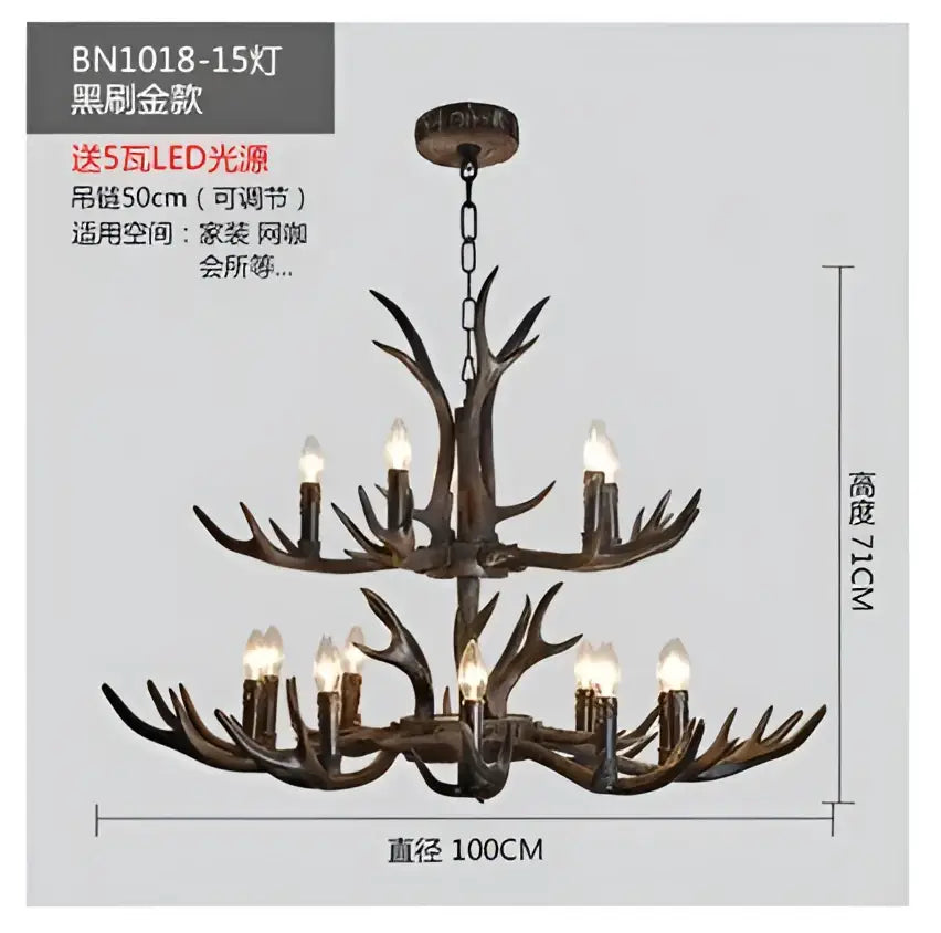 Decorbites antler chandelier with dark bronze resin finish and five led lights for rustic art deco decor
