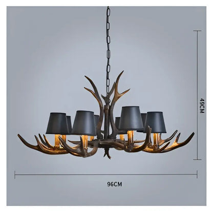 Decorbites antler resin chandelier with six black lampshades and dark bronze finish in american country retro style