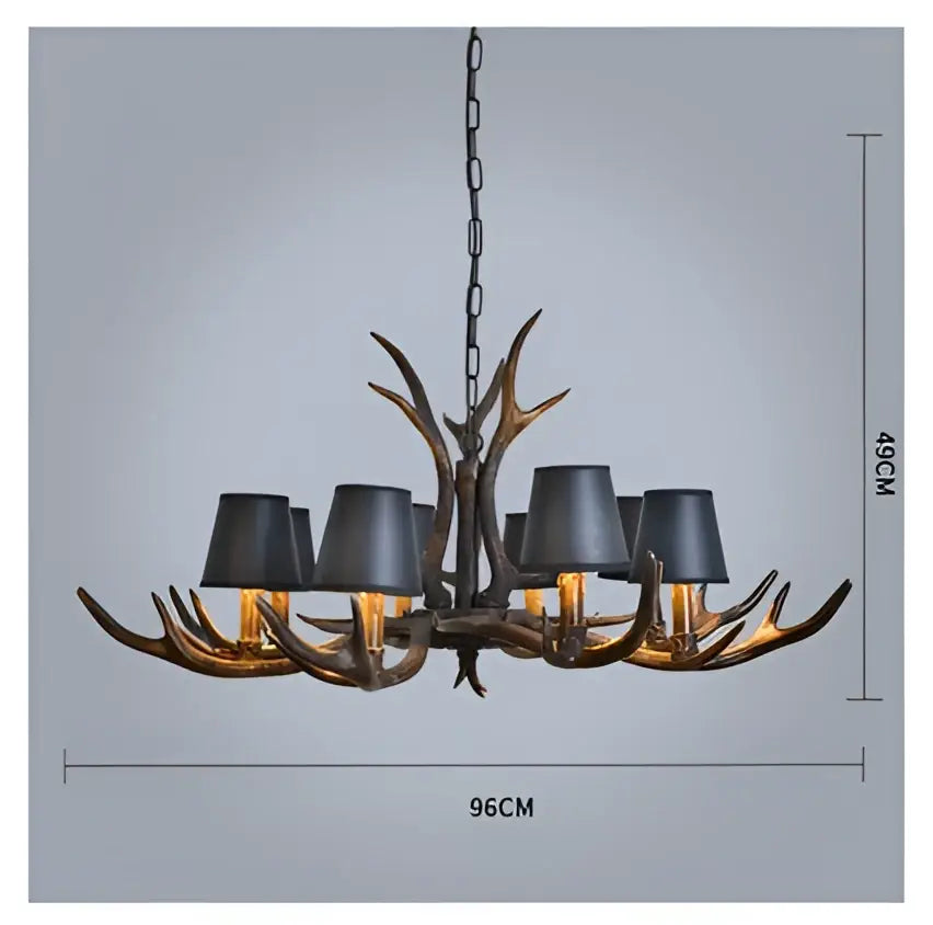 Decorbites antler resin chandelier with six black lampshades and dark bronze finish in american country retro style