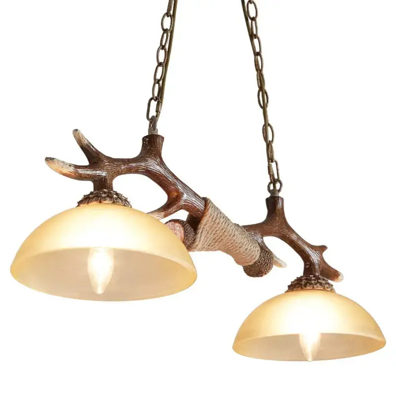Decorbites antler resin chandelier with warm glass shades and rustic brown metal frame for living and dining rooms