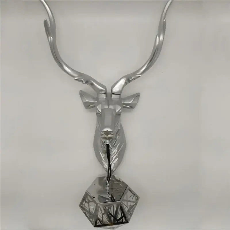 Silver metallic deer head wall light with geometric faceted pendant by decorbites antlers led for modern decor