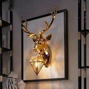 Golden deer head wall light with geometric diamond lampshade from DecorBites antlers LED wall for modern rooms