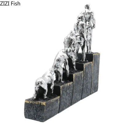 Silver resin decorbites ape man evolution sculpture showing ape to modern man on tiered textured steps model statue