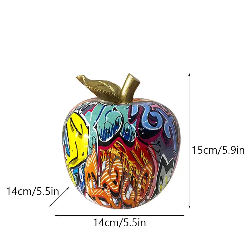 Vibrant decorbites apple figurines art ornament with bold colors and golden stem for home office decor accessories