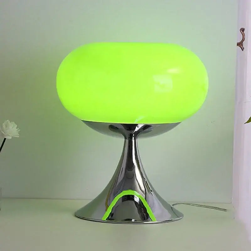 Vibrant lime-green glossy acrylic lampshade on chrome base with neon trim decorbites apple green table lamp