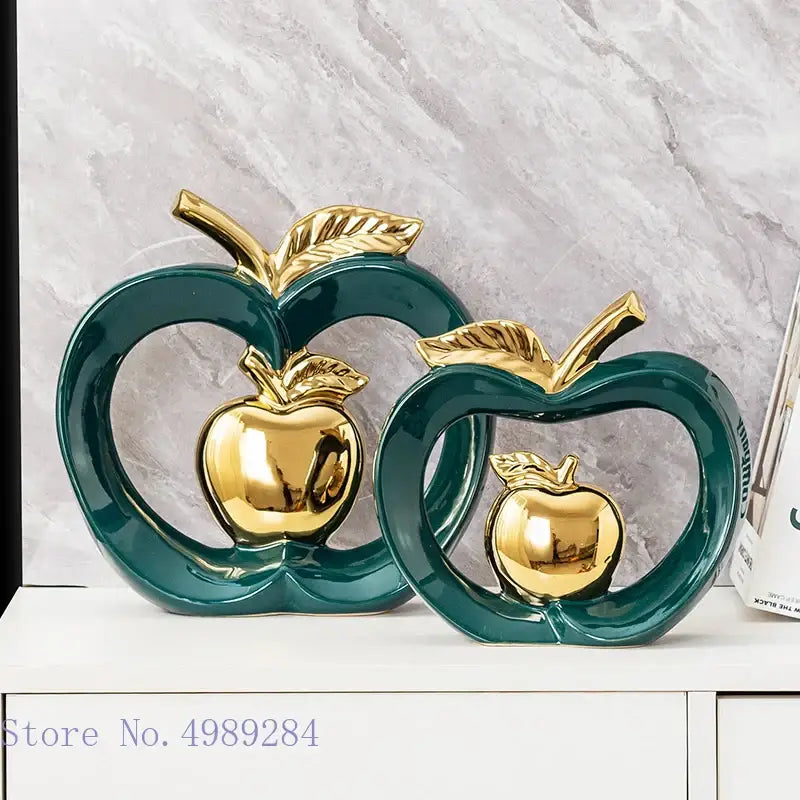 Tealb ceramic decorbites apple hollow candy jar with gold metallic center and leaves for home decor storage