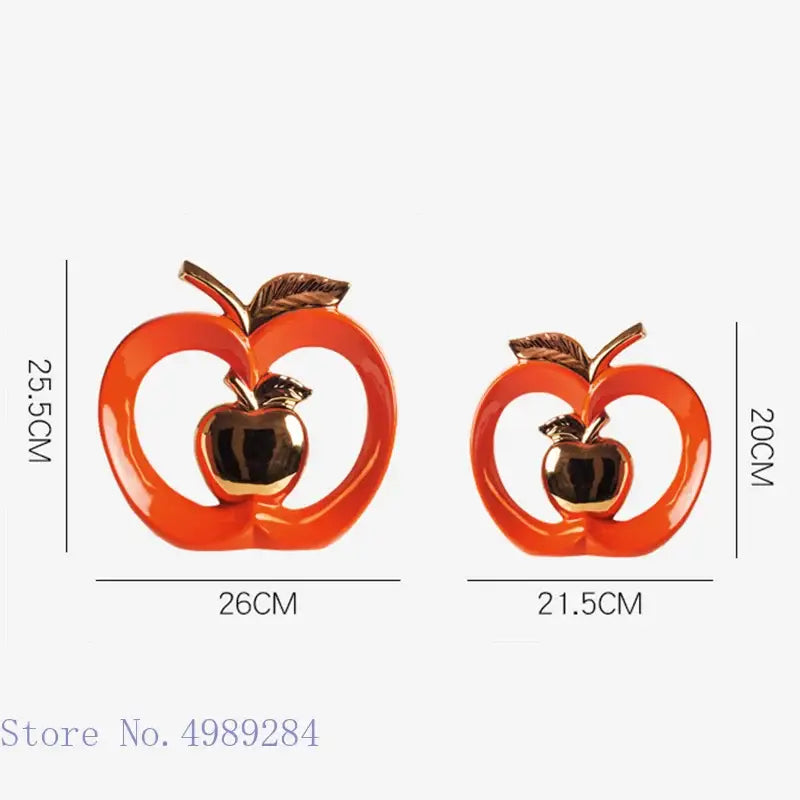 Orange and gold glossy ceramic decorbites apple hollow candy jar figurines for home decor and storage purposes