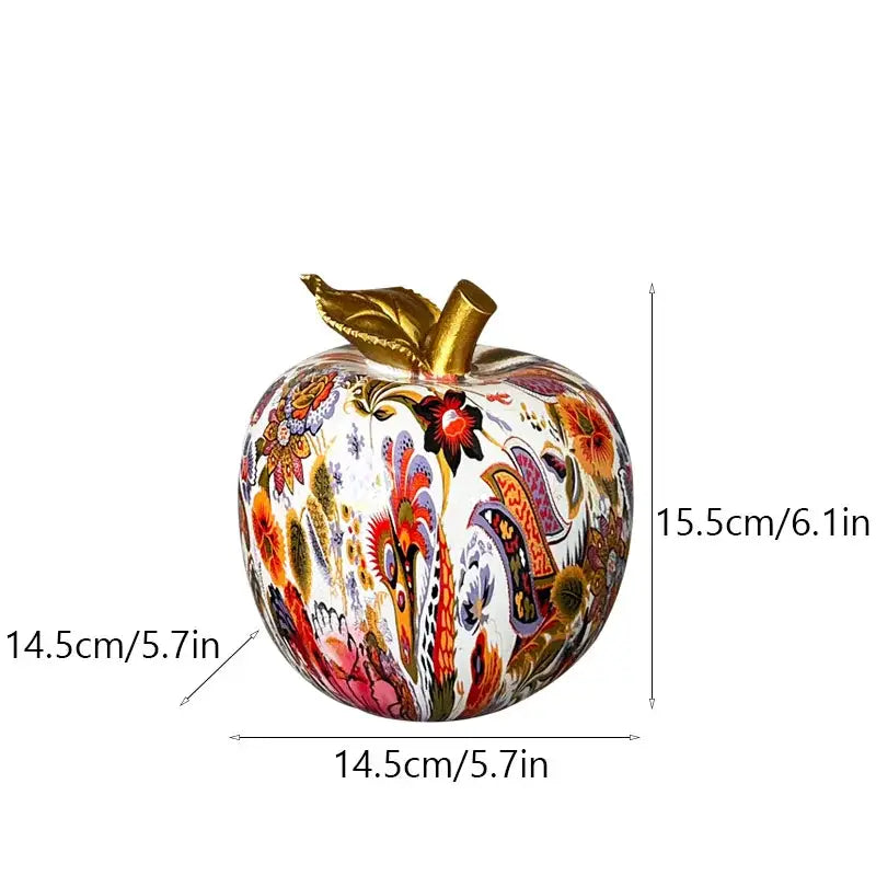 Decorbites apple resin figure with glossy white base and vibrant floral paisley patterns for home and office decor