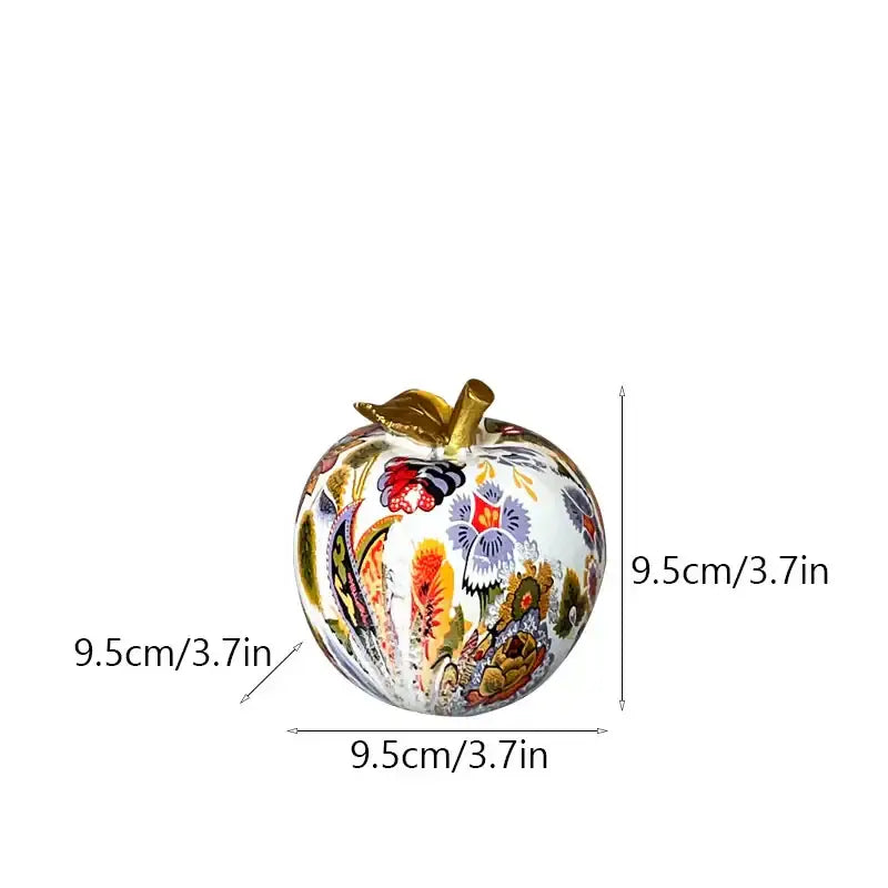Decorbites apple resin figure decorative ornament with gold stem and colorful floral patterns for home and office decor